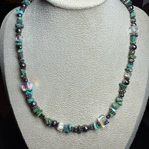AJM Sterling Silver Turquoise, Pearl & Crystal Artisan Necklace